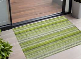 2&#39; X 3&#39; Green Striped Washable Non Skid Indoor Outdoor Area Rug - $60.99