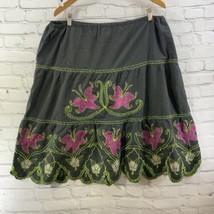 Handmade Skirt Hippie Boho Embroidered Gray Pink Green FLAW - $11.88
