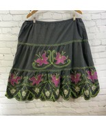 Handmade Skirt Hippie Boho Embroidered Gray Pink Green FLAW - £9.41 GBP