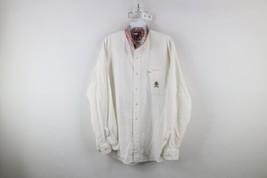 Vtg 90s Tommy Hilfiger Mens Large Distressed Big Logo Band Collar Button Shirt - £78.02 GBP