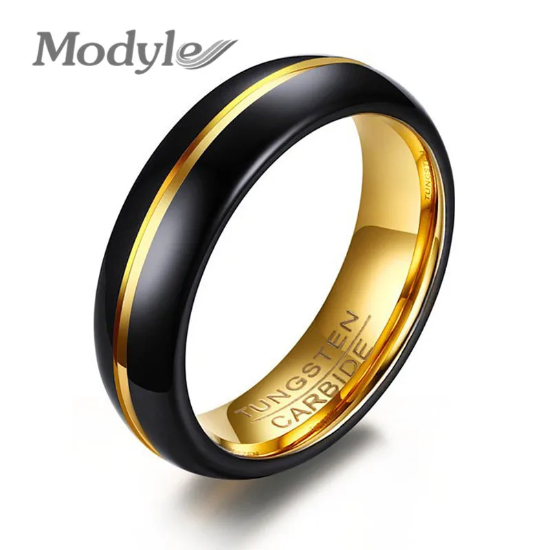 Modyle New Fashion Black and Gold-Color Tungsten Wedding Ring for Men and Women  - £19.32 GBP
