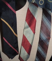 3 Vintage Narrow 1.75&quot;-2.5&quot; Stipred Neck Ties Black/Red/Gold &amp;Red/Blue/Gold - £4.25 GBP