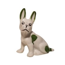 Vintage Bulldog Figurine Germany Green White Sitting Big Ears Puppy Dog ... - $29.94