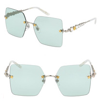 GUCCI Silver Green Star Stud 0644 Crystal Rimless Runway Gg0644s Sunglasses 002 - £394.58 GBP