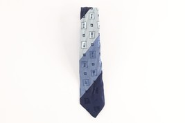 Vintage 70s Rockabilly Silk Color Block Chess Pieces Neck Tie Suit Tie Blue USA - £27.65 GBP