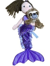 The Petting Zoo Mermaid Plush Stuffed Animal Doll Brown Hair W/ Sloth 18&quot; Toy - £14.66 GBP
