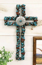 Rustic Southwestern Crackled Turquoise Rocks And Western Concho Wall Cro... - $29.99