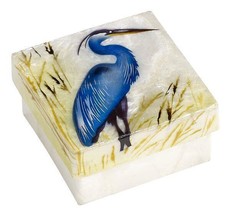 Blue Heron Bird Handcrafted Capiz Oyster Shell trinket Box Philippines 3... - $16.58
