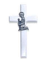 6.75&quot; Painted White Wood First Communion Boy Wall Cross - £31.31 GBP