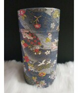 Japanese Washi Paper 6&quot; Metal Tea Tin Canister Caddy Floral Motifs Crane... - $19.80