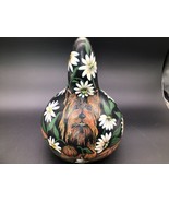 Decorative Painted Gourd Yorkie Terrier &amp; Daisies Handcrafted Folk Art - €33,97 EUR