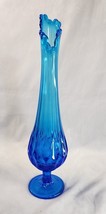 Vintage Fenton Sapphire Blue Swung Glass Thumbprint Pedestal Vase MCM 14&quot; - £40.78 GBP