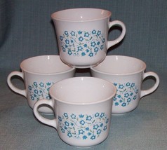 Vintage Corelle Corning Blue Heather Cups Mugs -Set 4- Blue Flowers /Floral Guvc - £7.97 GBP