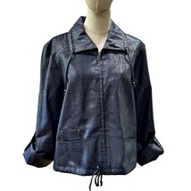 Metallic Jacket Size 14 Bluish Gray Drawstring Roll-tab Sleeve Pockets R... - $12.49