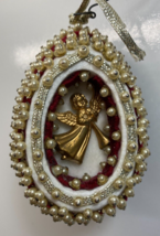 Vintage Beaded Ornate Diorama Egg Angel  Embellished Christmas Tree Ornament - £17.10 GBP