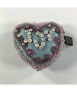 Karigan Throw Pillow Heart Shaped Blue Lace Fringe Puffy Small 8 inches - £14.88 GBP