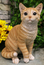 Lifelike Sitting Orange Tabby Cat Statue 12&quot;Tall With Glass Eyes Animal ... - $52.99
