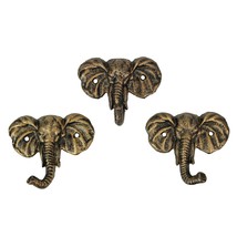Set of 3 Antique Gold Cast Iron Elephant Wall Hook Key Hanger Home Decor - £23.35 GBP