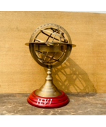 Brass Armillary Globe Astrolabe Globe Zodiac Engraved Wooden Base Tablet... - £62.02 GBP
