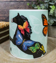 Trail Of Painted Ponies Western Black Beauty Horse With Butterflies Ceramic Mug - £14.13 GBP