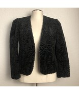 Vintage Act III Curly Faux Parisian Lamb Fur Black Open Front Jacket Wom... - $30.00