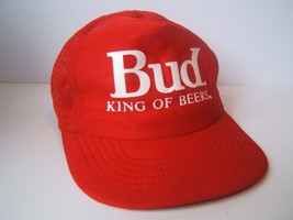 Bud King of Beers Hat Vintage Red Budweiser Beer Snapback Trucker Cap Made USA - £23.42 GBP