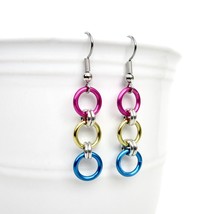 Pansexual pride flag earrings, simple handmade chainmail jewelry - £9.43 GBP