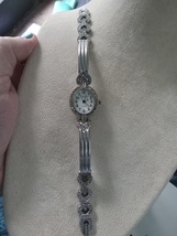 Vintage Sierra Club Women&#39;s watch bracelet style with hearts Marcasite stones on - £39.54 GBP