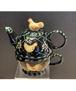 Rooster Chicken Tea For One Set Teapot Black Ceramic Mesa International ... - $14.00