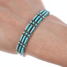 6.5&quot; Vintage J.W. Zuni silver and turquoise dot dot dash three row cuff bracelet - £342.32 GBP