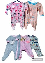 Baby Girl Size 0-3M Set Of 5 Mixed Brands Footed Zip Snap Sleepers Disne... - £7.09 GBP