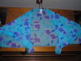 Sessa One Size Fits All Aqua Blue w Purple Flowers Nylon &amp; Spandex Shawl or Swim - £6.16 GBP