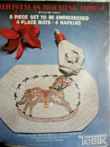 Rocking Horse Placemat Napkin Set 8pc Tobin Christmas Hand Embroidery Re... - $34.62