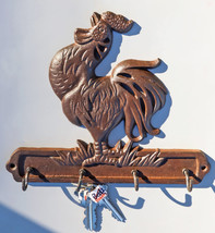Cast Iron Rustic Farm Barn Crowing Rooster Chicken 4 Peg Quadruple Wall Hooks - £19.28 GBP