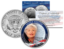 Janet Yellen First Woman *Federal Reserve Bank Jfk Half Dollar Us Colorized Coin - £6.78 GBP