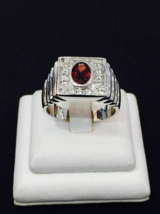2CT Red Garnet Simulated Diamond Anniversary Wedding Ring 14k White Gold Plated - £81.37 GBP