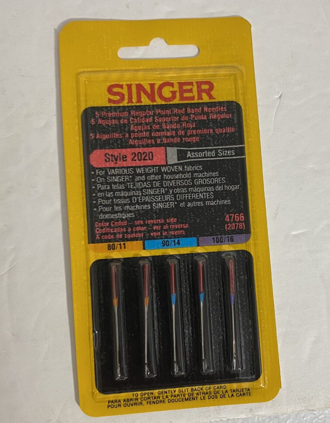 Singer Red Band Needles Style 2020 Regular Point 4766 Assorted sizes 8/11  90/14 - $5.35