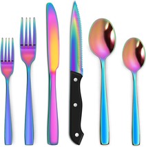 Hiware 48 Pieces Rainbow Silverware Set with Steak Knives 8, - £43.22 GBP