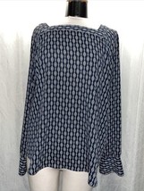 Ann Taylor Women&#39;s Blouse Navy Blue Print Size Large - £23.81 GBP