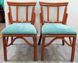 Matched Pair of 1970s Vintage Ficks Reed Bamboo Accent Chairs Velvet Seats - $444.51