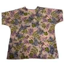 Cherokee Scrub Top Medium Purple Green Butterfly Floral Print - $239.70 MXN