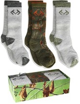 Realtree Boys Youth Warm Ultra-Dri Merino Wool Blend Boot Socks Gift Box 3 Pair - £15.14 GBP
