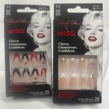 (2) KISS Marilyn Monroe NAILS GLUE ON Medium Black|Red French 90101 Whit... - $19.99
