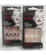(2) KISS Marilyn Monroe NAILS GLUE ON Medium Black|Red French 90101 Whit... - £15.62 GBP