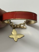 Liz Claiborne Coral Enamel Bangle Bracelet With Butterfly Charm - £6.63 GBP