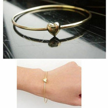 Gold Heart Dipped Bangle Bracelet Delicate Love Gift - £3.90 GBP