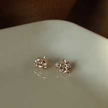 14K Gold Flower Blossom Stud Earrings - S925 Sterling Silver, gift, crystals - £35.44 GBP