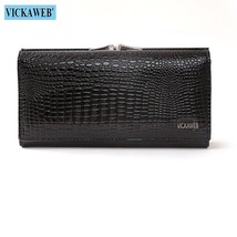 VICKAWEB Long Thick Wallet Female Fashion Alligator Purse Women Genuine Leather  - £41.16 GBP