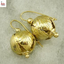 18 Kt Real Solid Yellow Gold Beautiful Leaf Shaped Beads Dangle Drop Earrings - £1,239.78 GBP