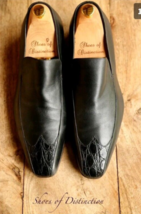 Men&#39;s Handmade Black Cowhide Crocodile Patterned Loafer Dress Shoes for Men - £103.50 GBP+